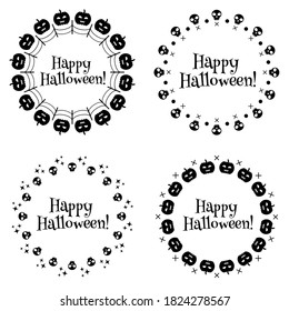 Halloween decoration template. Wreath with skulls and pumpkins. Ornament vector illustration