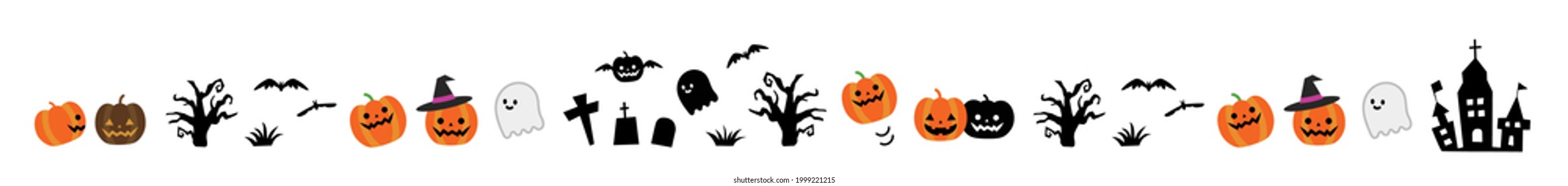 Halloween decorations, ghosts. Line, separator line. white background (No.1)