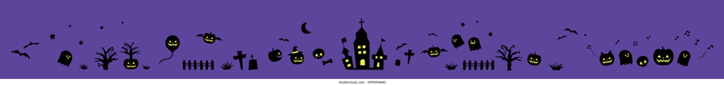 Halloween decorations. Spooky, ruled line, night. Purple background 