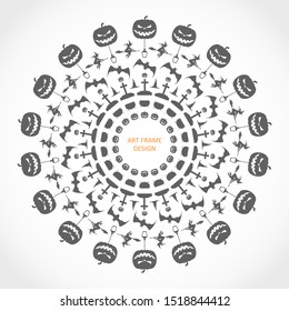 Halloween decorative design element. Circular ornamental frame. Witchcraft relative theme