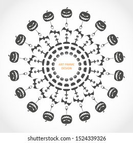 Halloween decorative design element. Circular ornamental frame. Witchcraft relative theme