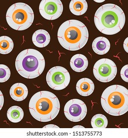 Halloween decorative seamless pattern. Zombie dead eyes on brown backdrop. Holiday design for party decorations.