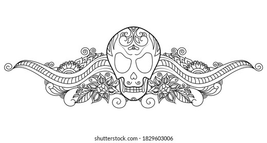 Halloween decorative skull illustration with boho zentangle ornaments