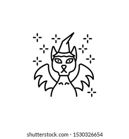 Halloween demon devil fear scary cat pet hat wings costume icon. Element of Hall