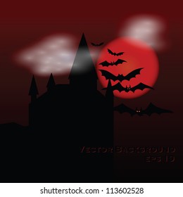 Halloween design background with castle and bats and Copyspace
