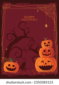 Halloween design background with pumpkins, bats silhouettes icon vector illustration.
