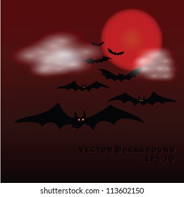 Halloween design background with red moon and bats