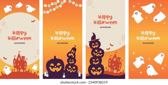 Halloween design banner set, full moon and pumpkin, turquoise and purple background	