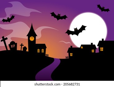 Halloween Design with bats and a graveyard
