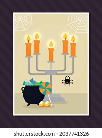 halloween design with chandelier and cauldron