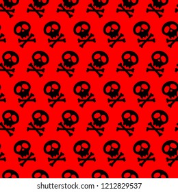 halloween design and decoration. black Skull and bones crossed. Vector illustration. Seamless red background. poison. goths.