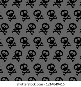 halloween design and decoration. black Skull and bones crossed. Vector illustration. Seamless gray background. poison. goths.