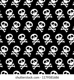 halloween design and decoration. white Skull and bones crossed. Vector illustration. Seamless black background. poison. goths.