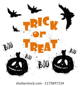 Halloween, design elements, bats, scary pumpkins, Boo, grunge style, black silhouette, vector