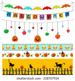 Halloween design elements, bunting and curbs. Easy to use, because each set is on a separate layer