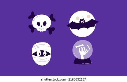 Halloween Design Elements Flat Doodle