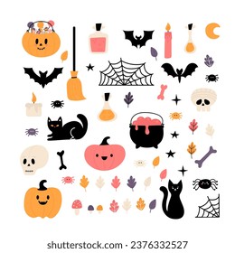 Halloween design elements. Hand drawn magic witchy set. Happy Halloween. Vector illustration