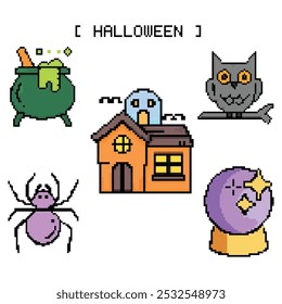 Halloween design elements pixel art frightening symbols
