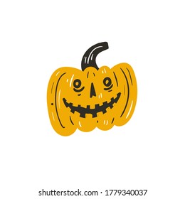 Halloween Design Elements Set. Hand Drawn Cartoon Doodles. Vector illustration. Colored typography poster. Template social madia post. Cute design for greeting card, sticker, party invitation.