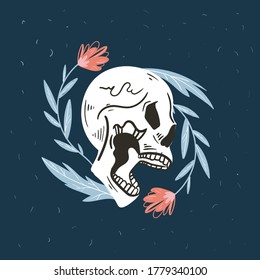 Halloween Design Elements Set. Hand Drawn Cartoon Doodles. Vector illustration. Colored typography poster. Template social madia post. Cute design for greeting card, sticker, party invitation.