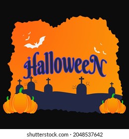 halloween design for event and banner with orange color and black color background. vectori illustration