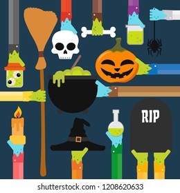 Halloween design flat set.Vector illustration