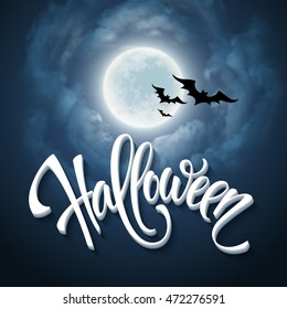 Halloween design with full moon with blue sky. Vector illustration EPS10