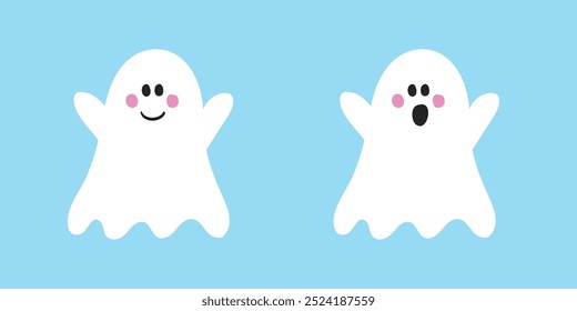 Halloween design with hand drawn ghosts. Clipart set. Vector illustration