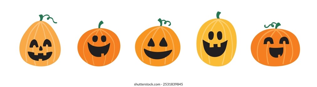 Diseño de Halloween con linternas de calabaza dibujadas a mano. Conjunto de Clipart. Ilustración vectorial