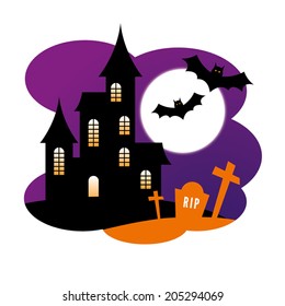 Halloween Design with a haunted house and bats