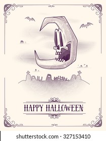 Halloween design. Horror background with funny moon. Space for your Halloween holiday text