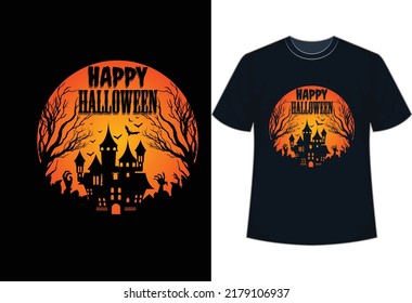 Halloween design, Horror night feel illustration, Happy Halloween t-shirt design. Halloween typography.