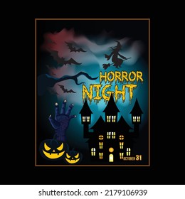 Halloween design, Horror night feel illustration, Happy Halloween t-shirt design. Halloween typography.