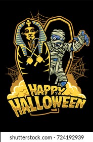 halloween design mummy out from sarcophagus