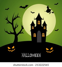 Halloween design over black and green background, vector illustration