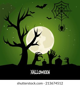 Halloween design over green background,vector illustration