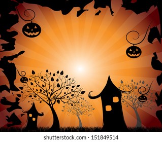 halloween design over orange background vector illustration