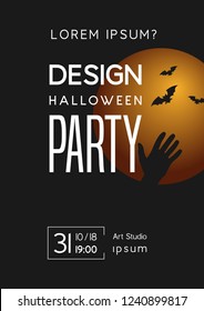 Halloween design poster for a party with zombie hand. Vector image.