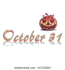 Halloween design with pumpkin isolated on a white background and the text October 31 written below with grey letters