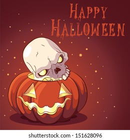 Halloween design with pumpkin and scull