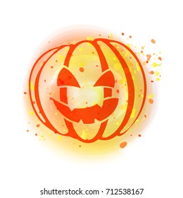 Halloween design with pumpkin. Vector design with wathercolor effects.