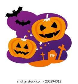 Halloween Design with Pumpkins and Bats 