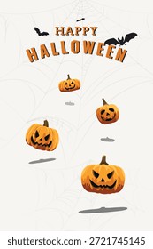 Diseño de Halloween con calabazas y murciélagos. Las calabazas y los murciélagos crean un ambiente espeluznante de Halloween. Perfecto para proyectos con temática de Halloween. Elementos de Halloween en Vector de fondo beige.