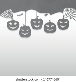 Halloween design pumpkins. Black and white horror background for holiday text. Vector