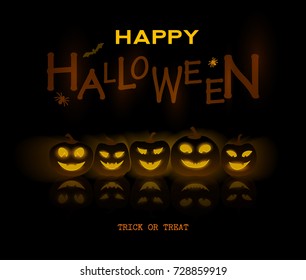 Halloween design pumpkins and houses. Horror background with holiday text. Vector