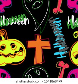 Halloween design. Seamless pattern design with cute halloween figures.