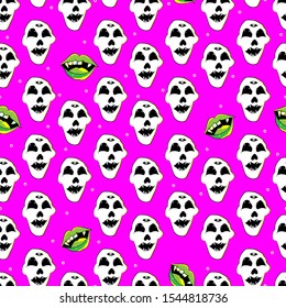 Halloween design Seamless vector Pattern with ghost face skull scary dracul teeth vector eps with happy Halloween text