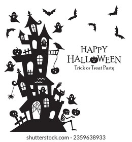 Halloween design. silhouette  of haunted mansion. For posters,stickers,greeting cards,flyers,invitation cards and banner etc.