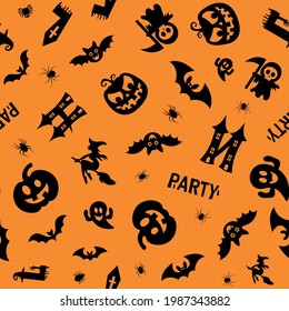 Halloween design. Halloween symbols: ghost, spider, pumpkin in cartoon style. Vector Illustration	