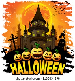 Halloween Design template with castle. Vector illustration.